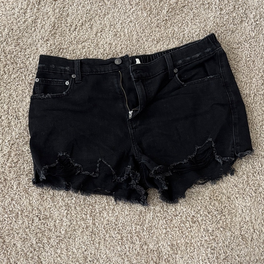 Aerie Black Ripped Jean Shorts with stretch waist